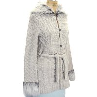 Hand knit Fur collar long sleeve cheeker Jacket