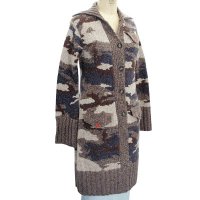 Hand knit V neck long sleeve jaquard Long Jacket